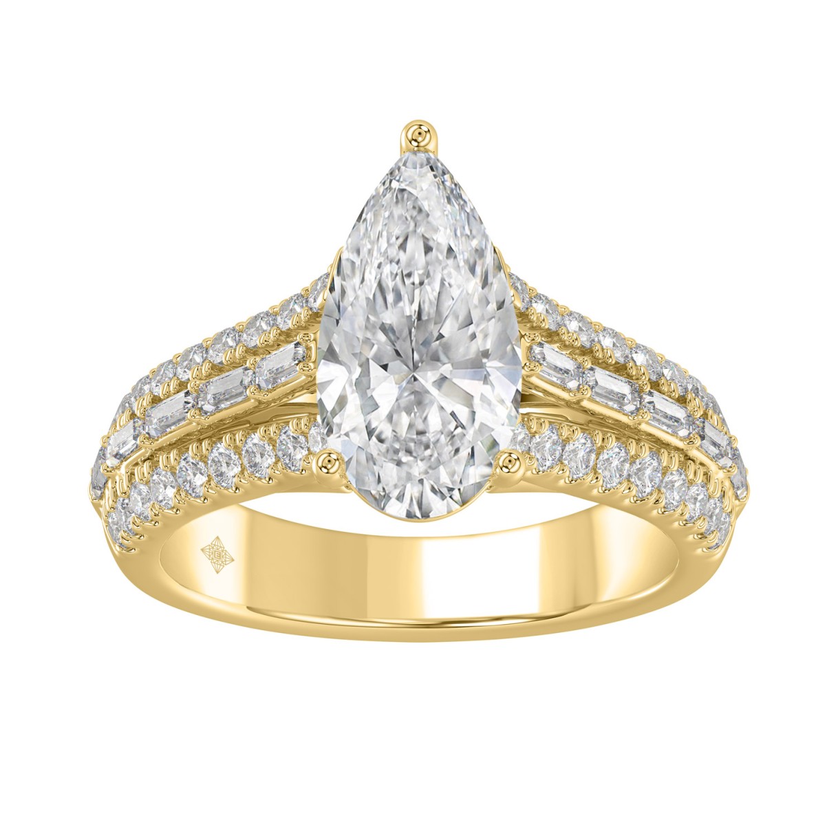 Luxury 14K Yellow Gold Ladies Diamond Ring 2 3/4CT Round Pear & Baguette Diamonds with 2.00CT Pear Center stone (Color F-G -Clarity VS1/VS2) 1 Luxury 14K Yellow Gold Ladies Diamond Ring 2 3/4CT Round Pear & Baguette Diamonds with 2.00CT Pear Center stone (Color F-G -Clarity VS1/VS2) - Image 1