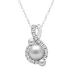 14K WHITE GOLD 1 1/4CT ROUND/PEARL DIAMOND LADIES PENDANT WITH CHAIN