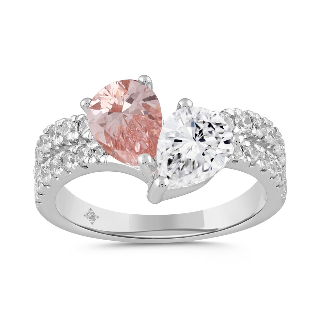 ETERNAL BLUSH COLLECTION 14K WHITE/ROSE GOLD 2.00CT ROUND/PINK PEAR DIAMOND LADIES RING (CENTER STONE PINK PEAR DIAMOND 3/4CT) 1 ETERNAL BLUSH COLLECTION 14K WHITE/ROSE GOLD 2.00CT ROUND/PINK PEAR DIAMOND LADIES RING (CENTER STONE PINK PEAR DIAMOND 3/4CT) - Image 1