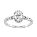 1 1/4Ct Oval & Round Diamond Halo Engagement Ring 14K White Gold Ladies Bridal Ring 3/4Ct Oval Center Stone (Color F-G -Clarity Vs1/Vs2)