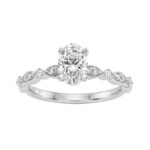 14K White Gold 1 1/4Ct Oval & Round Diamond Ladies Engagement Ring 1.00 Ct Oval Center Stone Classic Ladies Ring (Color F-G -Clarity Vs1/Vs2)