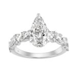 14K White Gold 3.00 Ct Diamond Halo Engagement Ring For Women Elongated 2Ct Pear Cut Center Stone With Round & Marquise Side Stones, Luxury Bridal