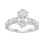 14K White Gold 3.00Ct Diamond Engagement Ring For Women 2.00Ct Elongated Oval Center Stone With Marquise & Round Side Stones, Luxury Bridal Ring (Colo