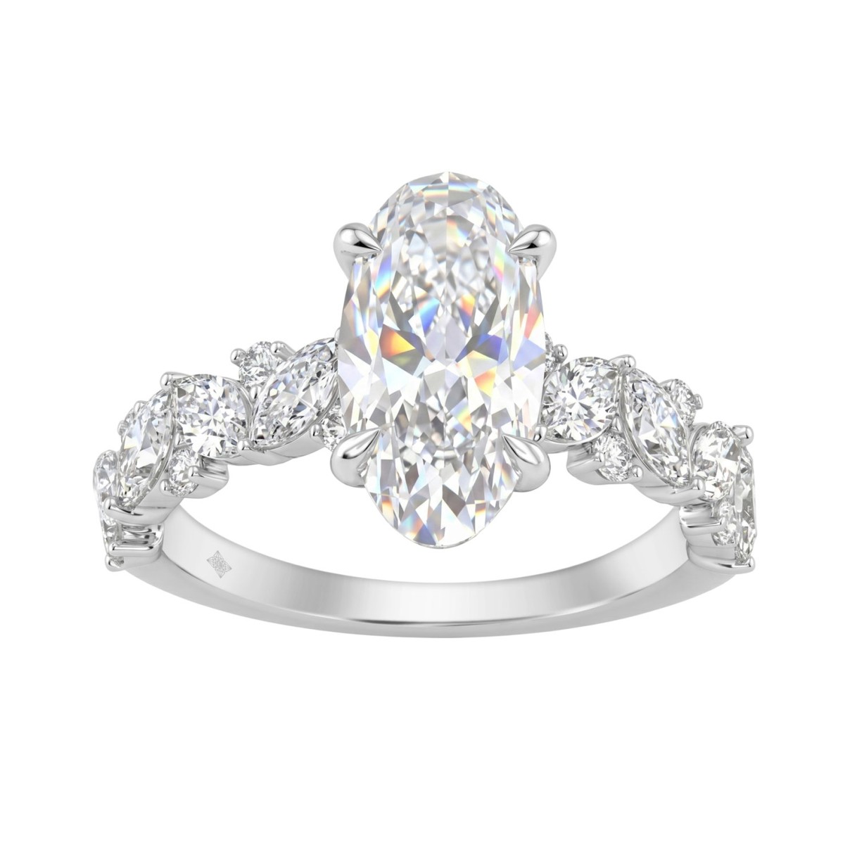 14K White Gold 3.00Ct Diamond Engagement Ring For Women 2.00Ct Elongated Oval Center Stone With Marquise & Round Side Stones, Luxury Bridal Ring (Colo 1 14K White Gold 3.00Ct Diamond Engagement Ring For Women 2.00Ct Elongated Oval Center Stone With Marquise & Round Side Stones, Luxury Bridal Ring (Colo - Image 1
