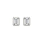 LADIES SOLITAIRE EARRINGS 2CT EMERALD DIAMOND 14K WHITE GOLD