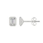 LADIES SOLITAIRE EARRINGS 2CT EMERALD DIAMOND 14K WHITE GOLD - Image 2