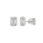 LADIES SOLITAIRE EARRINGS 2CT EMERALD DIAMOND 14K WHITE GOLD - Image 3