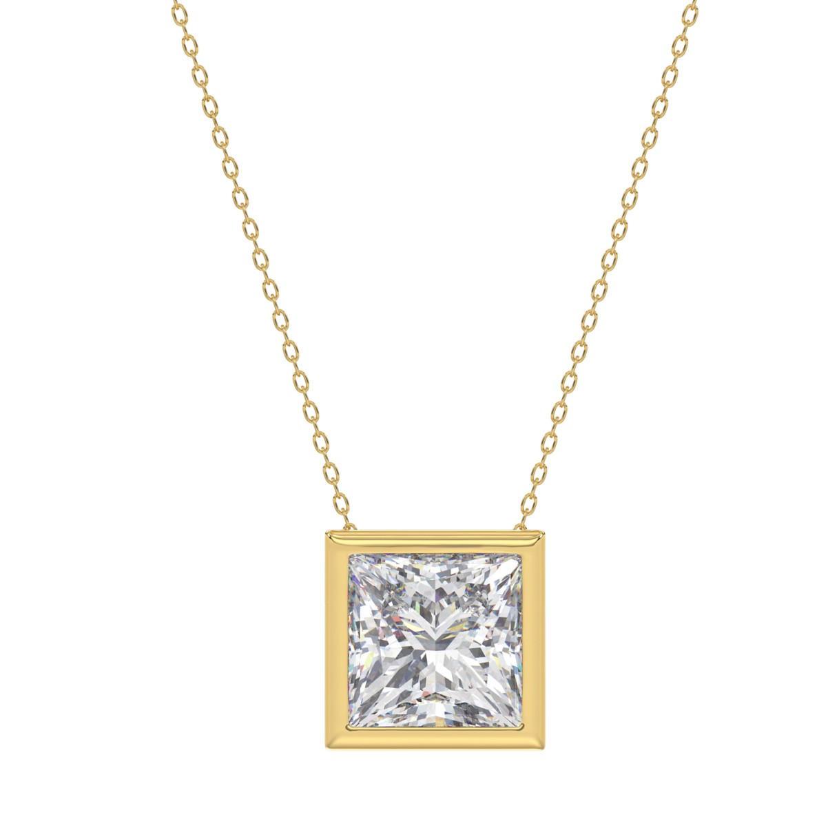 LADIES SOLITAIRE PENDANT 3CT PRINCESS DIAMOND 14K YELLOW GOLD 1 LADIES SOLITAIRE PENDANT 3CT PRINCESS DIAMOND 14K YELLOW GOLD - Image 1