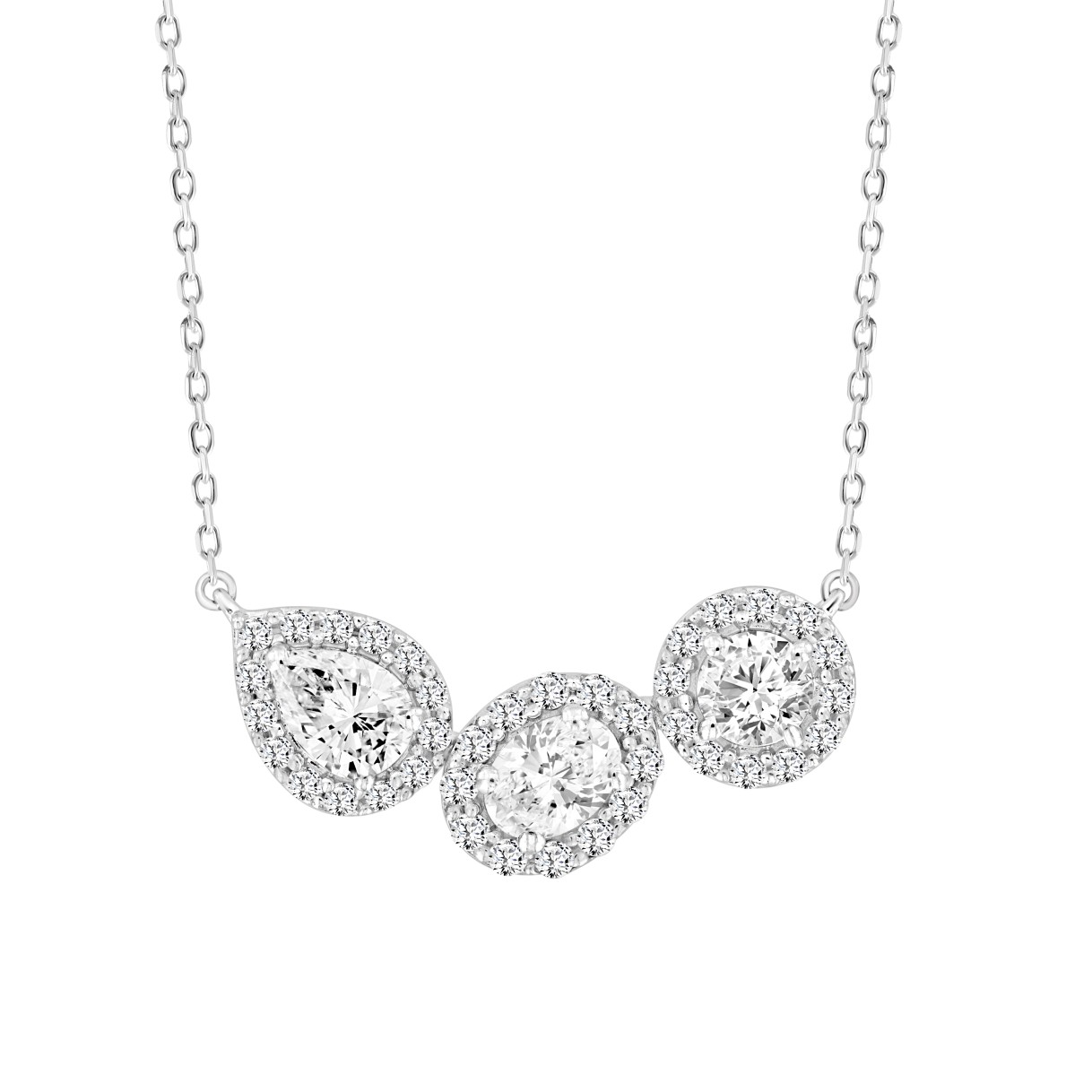 LADIES NECKLACE 2 1/2CT ROUND/PEAR/OVAL DIAMOND 14K WHITE GOLD (CENTER STONE ROUND/PEAR/OVAL DIAMOND 1/2CT 3/4CT 5/8CT ) 1 LADIES NECKLACE 2 1/2CT ROUND/PEAR/OVAL DIAMOND 14K WHITE GOLD (CENTER STONE ROUND/PEAR/OVAL DIAMOND 1/2CT 3/4CT 5/8CT ) - Image 1