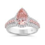 ETERNAL BLUSH COLLECTION LADIES RING 3 1/4CT ROUND/PEAR DIAMOND 14K WHITE GOLD (CENTER STONE PINK PEAR DIAMOND 2CT)