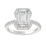 14K White Gold 4 1/2CT ladies Round & Emerald-cut diamond halo engagement Ring 4.00CT Emerald Center stone (Color F-G -Clarity VS1/VS2)