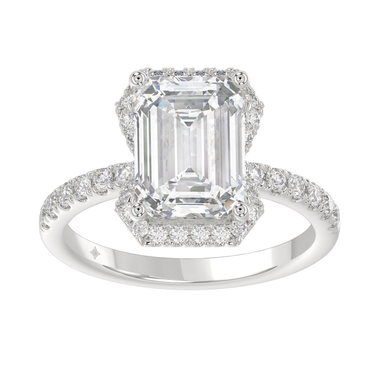 14K White Gold 4 1/2CT ladies Round & Emerald-cut diamond halo engagement Ring 4.00CT Emerald Center stone (Color F-G -Clarity VS1/VS2) 1 14K White Gold 4 1/2CT ladies Round & Emerald-cut diamond halo engagement Ring 4.00CT Emerald Center stone (Color F-G -Clarity VS1/VS2) - Image 1