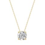 14K YELLOW GOLD 1.00CT ROUND DIAMOND LADIES SOLITAIRE PENDANT WITH UNDER-PASS CHAIN (CENTER STONE ROUND DIAMOND 1CT)