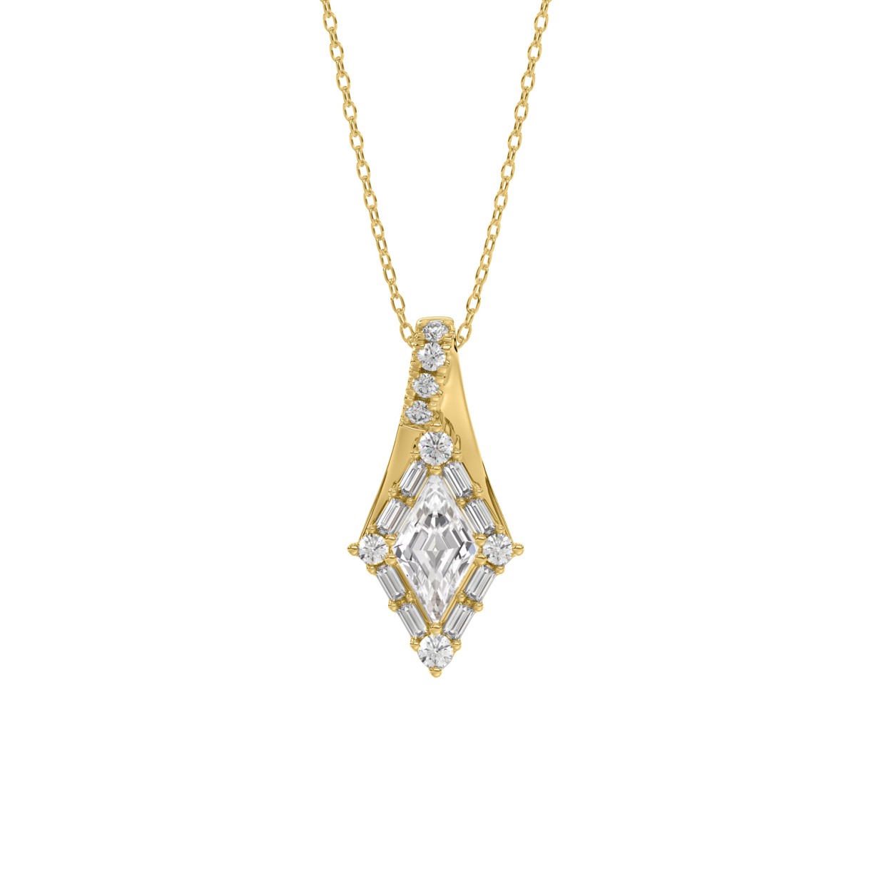14K YELLOW GOLD 1.00CT ROUND/BAGUETTE/KITE STEP CUT DIAMOND LADIES PENDANT 1 14K YELLOW GOLD 1.00CT ROUND/BAGUETTE/KITE STEP CUT DIAMOND LADIES PENDANT - Image 1
