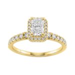 1 1/4Ct Radiant & Round Lab-Grown Diamond Ring In 14K Yellow Gold Ladies Engagement Ring 3/4Ct Radiant Center Stone (Color F-G -Clarity Vs1/Vs2)