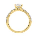 14K Yellow Gold 3.00 Ct Diamond Halo Engagement Ring For Women Elongated 2Ct Pear Cut Center Stone With Round & Marquise Side Stones, Luxury Brida - Image 2