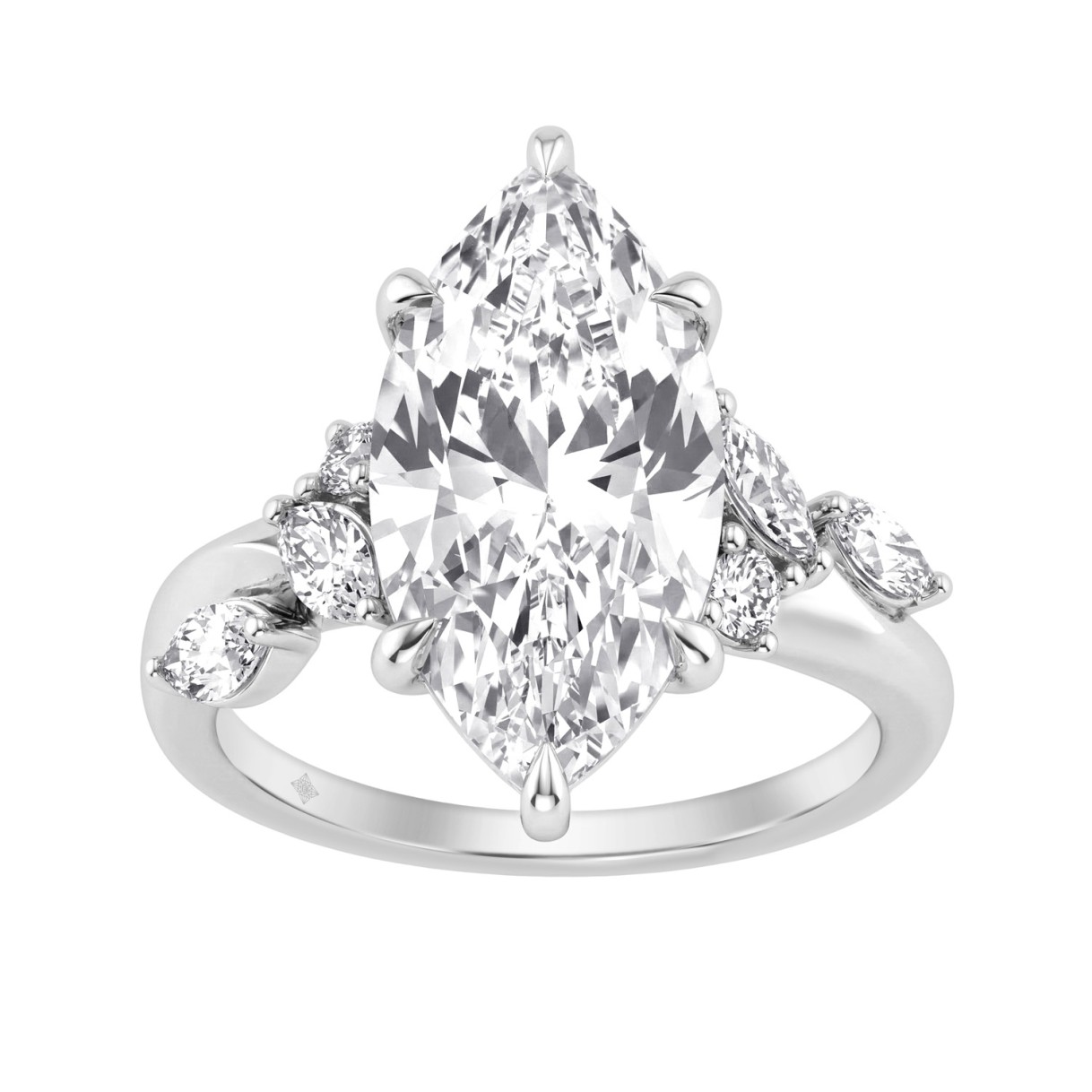 14K White Gold 5 1/2Ct Lab-Grown Diamond Engagement Ring For Women 5Ct Marquise Center Stone With Round Side Stones, Luxury Bridal Ring (Color F-G -Cl 1 14K White Gold 5 1/2Ct Lab-Grown Diamond Engagement Ring For Women 5Ct Marquise Center Stone With Round Side Stones, Luxury Bridal Ring (Color F-G -Cl - Image 1