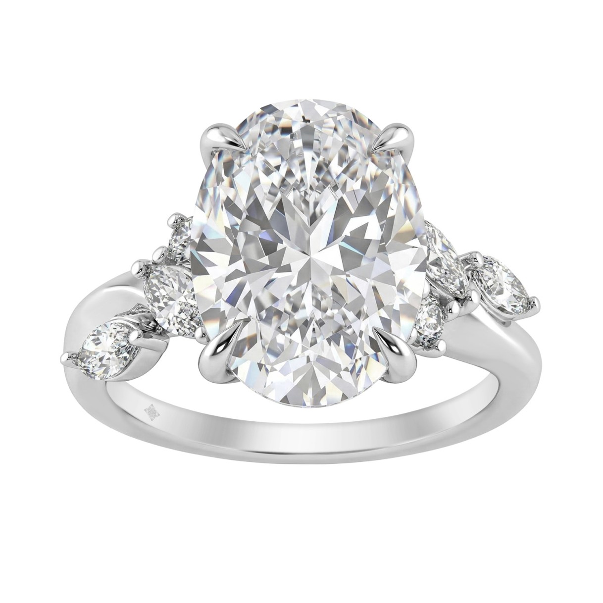 14K White Gold 5 1/2Ct Lab-Grown Diamond Engagement Ring For Women 5Ct Oval Center Stone With Marquise/Round Side Stones, Luxury Bridal Ring (Color F- 1 14K White Gold 5 1/2Ct Lab-Grown Diamond Engagement Ring For Women 5Ct Oval Center Stone With Marquise/Round Side Stones, Luxury Bridal Ring (Color F- - Image 1