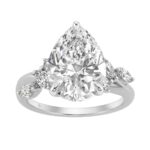 14K White Gold 5 1/2Ct Lab-Grown Diamond Engagement Ring For Women 5Ct Pear Center Stone With Marquise/Round Side Stones, Luxury Bridal Ring (Color F-