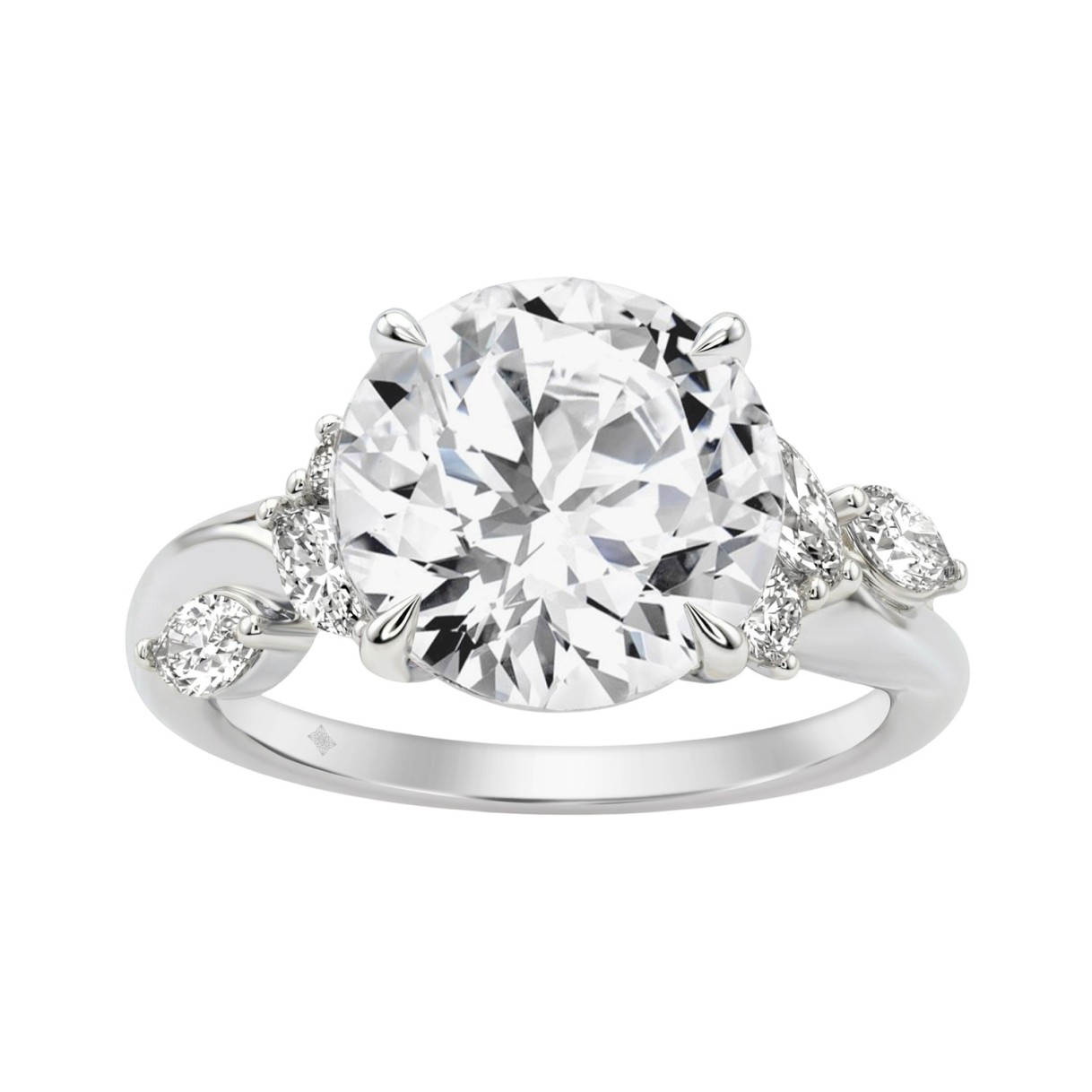 14K White Gold 5 1/2Ct Lab-Grown Diamond Engagement Ring For Women 5Ct Round Center Stone With Marquise Side Stones, Luxury Bridal Ring (Color F-G -Cl 1 14K White Gold 5 1/2Ct Lab-Grown Diamond Engagement Ring For Women 5Ct Round Center Stone With Marquise Side Stones, Luxury Bridal Ring (Color F-G -Cl - Image 1