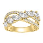 14K Yellow Gold Ladies Crossover Fashion Ring 1 3/4Ct Round & Marquise Diamond (Color F-G -Clarity Vs1/Vs2)