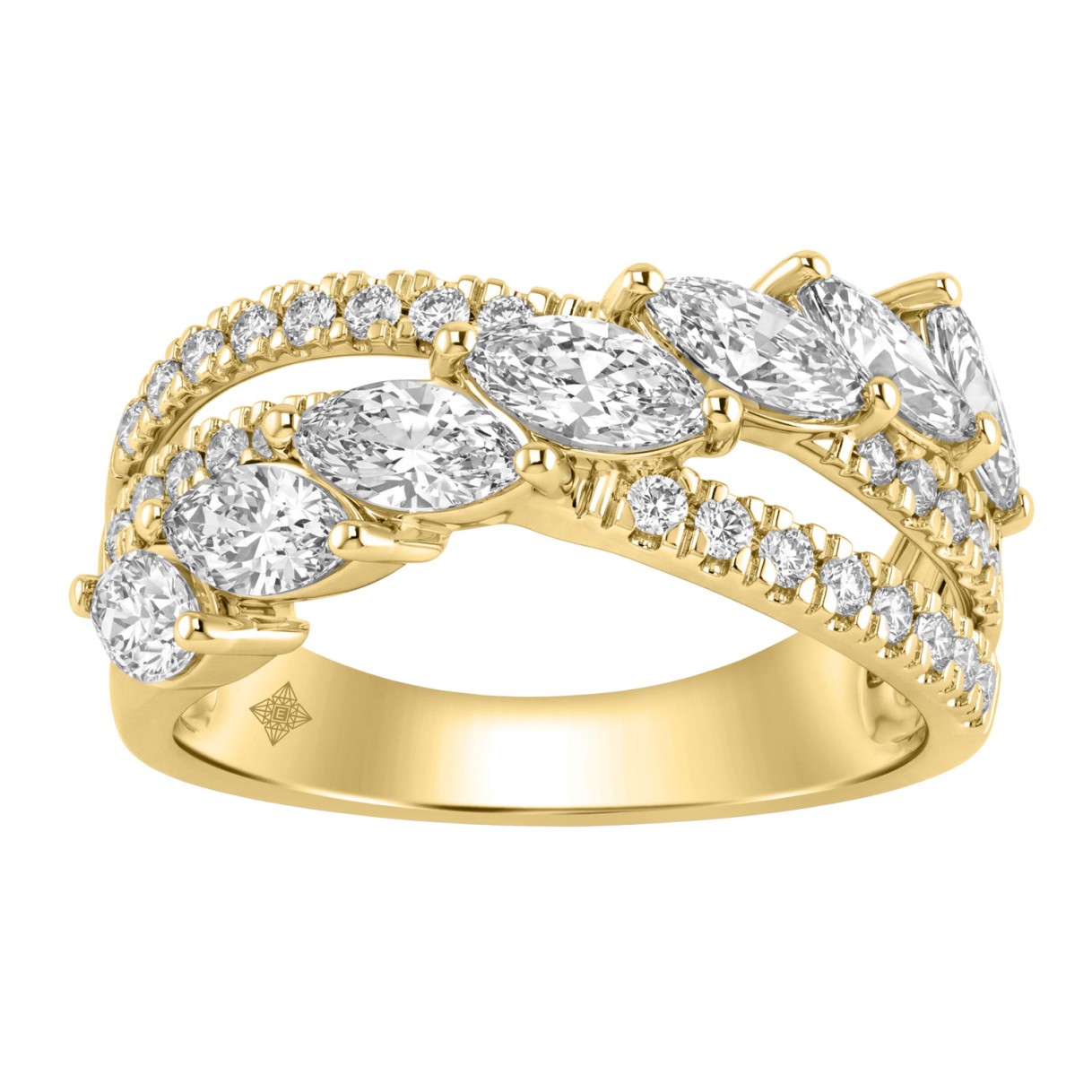 14K Yellow Gold Ladies Crossover Fashion Ring 1 3/4Ct Round & Marquise Diamond (Color F-G -Clarity Vs1/Vs2) 1 14K Yellow Gold Ladies Crossover Fashion Ring 1 3/4Ct Round & Marquise Diamond (Color F-G -Clarity Vs1/Vs2) - Image 1