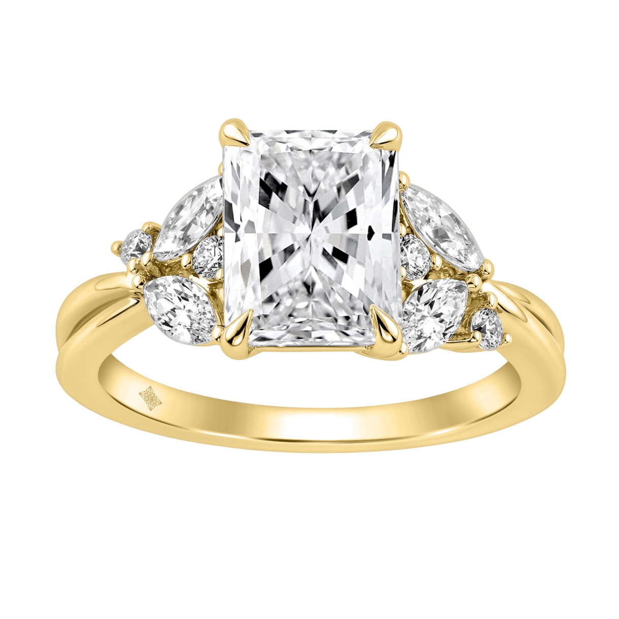 14K Yellow Gold Ladies Lab-Grown Brown Diamond Ladies Engagement Ring 3 1/2Ct Radiant, Round & Marquise With Side Marquise Accents 3Ct Radiant Cen 1 14K Yellow Gold Ladies Lab-Grown Brown Diamond Ladies Engagement Ring 3 1/2Ct Radiant, Round & Marquise With Side Marquise Accents 3Ct Radiant Cen - Image 1