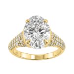 14K Yellow Gold Oval & Round Diamond Engagement Ring For 4 1/2Ct Ladies Ring 4Ct Oval Center Stone (Color F-G -Clarity Vs1/Vs2)