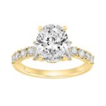 Elegant 14K Yellow Gold Multi Shape Diamond Ladies Ring 2 3/4Ct Oval Marquise Round Bridal Engagement Ring 2Ct Oval Center Stone (Color F-G -Clarity V