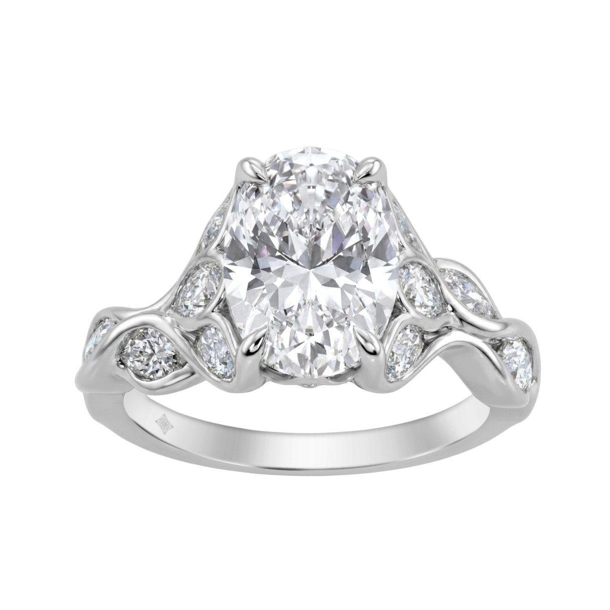 Ladies 14K White Gold 4 1/5Ct Multi-Shape Diamond Engagement Ring Round, Oval & Marquise With Side Stones 3Ct Oval Center Stone (Color F-G -Clarit 1 Ladies 14K White Gold 4 1/5Ct Multi-Shape Diamond Engagement Ring Round, Oval & Marquise With Side Stones 3Ct Oval Center Stone (Color F-G -Clarit - Image 1