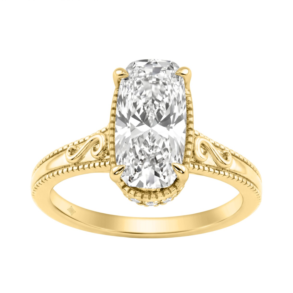 LADIES 14K Yellow Gold 2 1/6Ct Diamond Engagement Ring Elongated Cushion Cut Center With Round Side Stones, Elegant Fine Ring 2Ct Cushion Center Stone 1 LADIES 14K Yellow Gold 2 1/6Ct Diamond Engagement Ring Elongated Cushion Cut Center With Round Side Stones, Elegant Fine Ring 2Ct Cushion Center Stone - Image 1