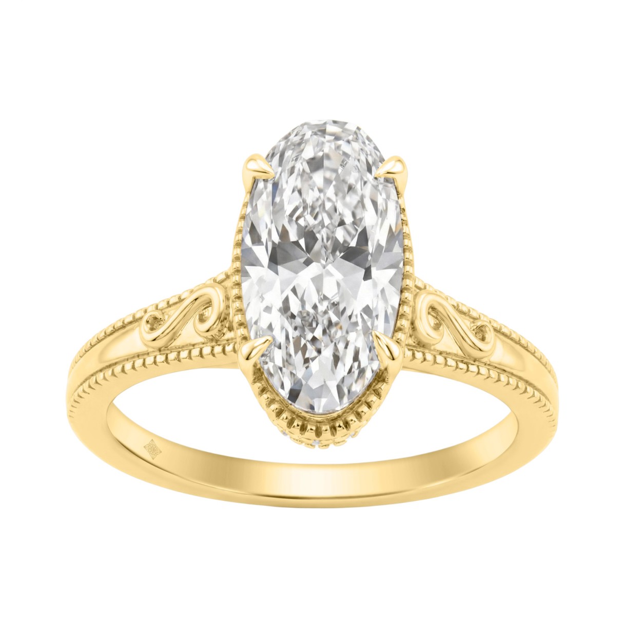 LADIES 14K Yellow Gold 2 1/6Ct Diamond Engagement Ring Elongated Oval Cut Center With Round Side Stones, Elegant Fine Ring 2Ct Oval Center Stone (Colo 1 LADIES 14K Yellow Gold 2 1/6Ct Diamond Engagement Ring Elongated Oval Cut Center With Round Side Stones, Elegant Fine Ring 2Ct Oval Center Stone (Colo - Image 1