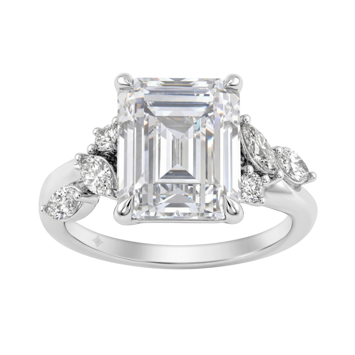 Luxury 14K White Gold 5 1/2Ct Lab-Grown Diamond Ring 5Ct Emerald Center With Marquise & Round Side Stones For Women Engagement Ring (Color F-G -Cl 1 Luxury 14K White Gold 5 1/2Ct Lab-Grown Diamond Ring 5Ct Emerald Center With Marquise & Round Side Stones For Women Engagement Ring (Color F-G -Cl - Image 1
