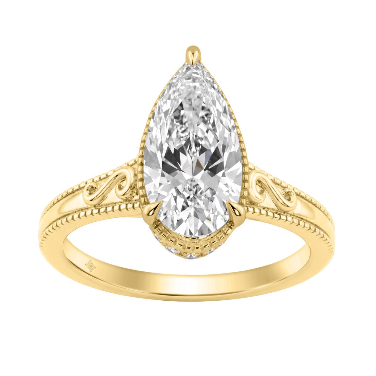 Luxury 14K Yellow Gold 2 1/6Ct Elongated Pear-Shaped Diamond Hidden Halo Ladies Engagement Ring With Round Diamonds 2Ct Pear Center Stone (Color F-G - 1 Luxury 14K Yellow Gold 2 1/6Ct Elongated Pear-Shaped Diamond Hidden Halo Ladies Engagement Ring With Round Diamonds 2Ct Pear Center Stone (Color F-G - - Image 1