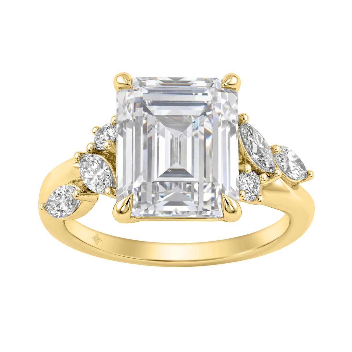 Luxury 14K Yellow Gold 5 1/2Ct Lab-Grown Diamond Ring 5Ct Emerald Center With Marquise & Round Side Stones For Women Engagement Ring (Color F-G -Clari 1 Luxury 14K Yellow Gold 5 1/2Ct Lab-Grown Diamond Ring 5Ct Emerald Center With Marquise & Round Side Stones For Women Engagement Ring (Color F-G -Clari - Image 1