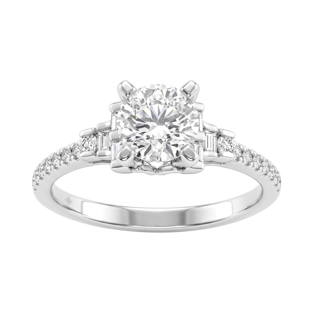 Round Diamond Engagement Ring 1 1/4Ct 14K White Gold Ring With Round & Baguette Accent Diamonds For Women 1Ct Round Center Stone (Color F-G -Clari 1 Round Diamond Engagement Ring 1 1/4Ct 14K White Gold Ring With Round & Baguette Accent Diamonds For Women 1Ct Round Center Stone (Color F-G -Clari - Image 1
