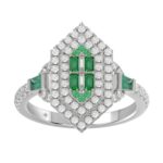 14K WHITE GOLD 1 1/6CT ROUND/BAGUETTE/EMERALD DIAMOND LADIES RING (GREEN EMERALD BAGUETTE DIAMOND 1/6CT) - Image 4