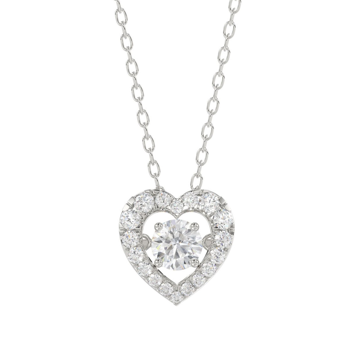 LADIES DANCING DIAMOND PENDANT WITH CHAIN 3/4CT ROUND DIAMOND 14K WHITE GOLD (CENTER STONE ROUND DIAMOND 1/2CT) 1 LADIES DANCING DIAMOND PENDANT WITH CHAIN 3/4CT ROUND DIAMOND 14K WHITE GOLD (CENTER STONE ROUND DIAMOND 1/2CT) - Image 1