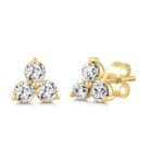 LADIES EARRINGS 1CT ROUND DIAMOND 14K YELLOW GOLD - Image 3