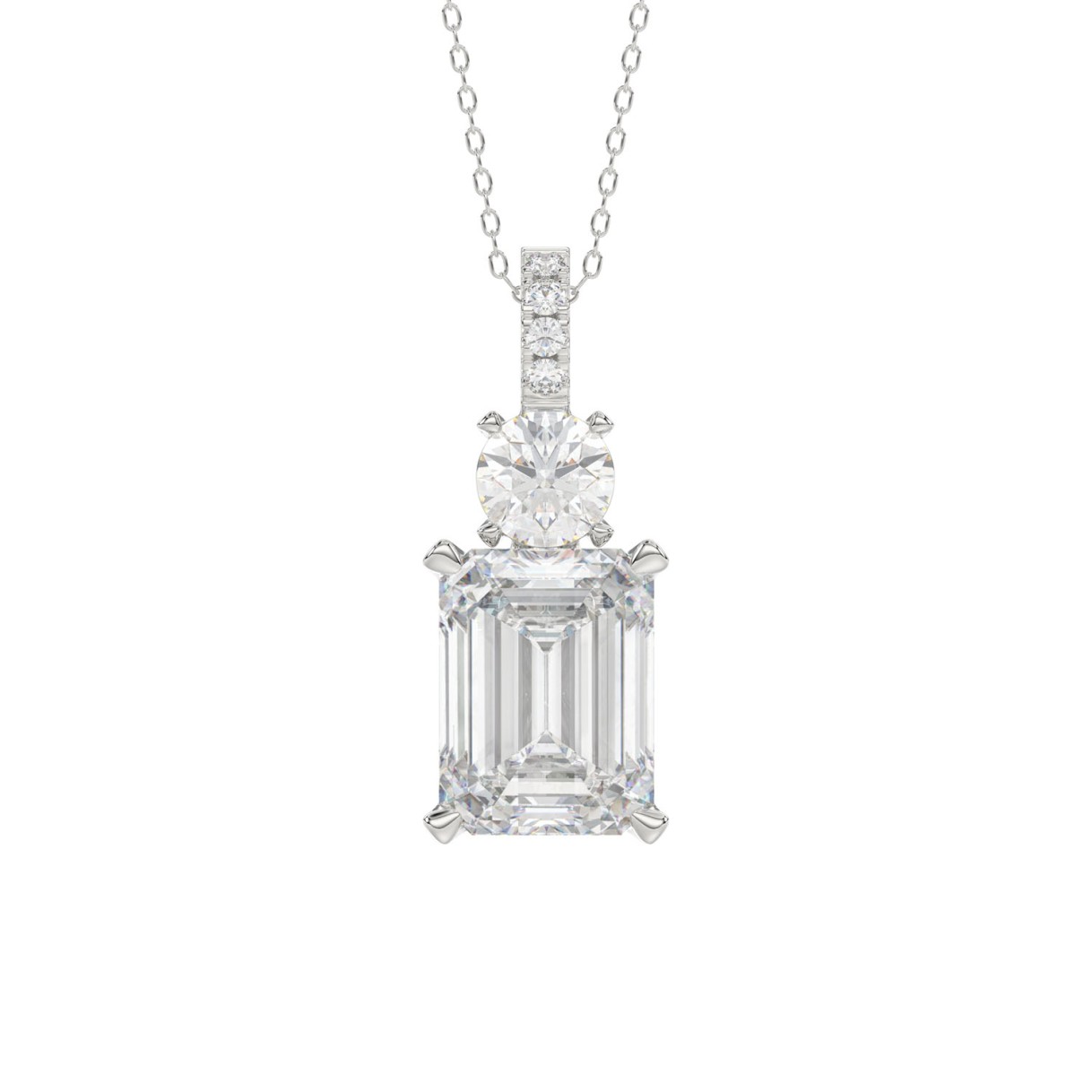 LADIES PENDANT 1 3/4CT ROUND/EMERALD DIAMOND 14K WHITE GOLD (CENTER STONE EMERALD DIAMOND 1 1/2CT) 1 LADIES PENDANT 1 3/4CT ROUND/EMERALD DIAMOND 14K WHITE GOLD (CENTER STONE EMERALD DIAMOND 1 1/2CT) - Image 1