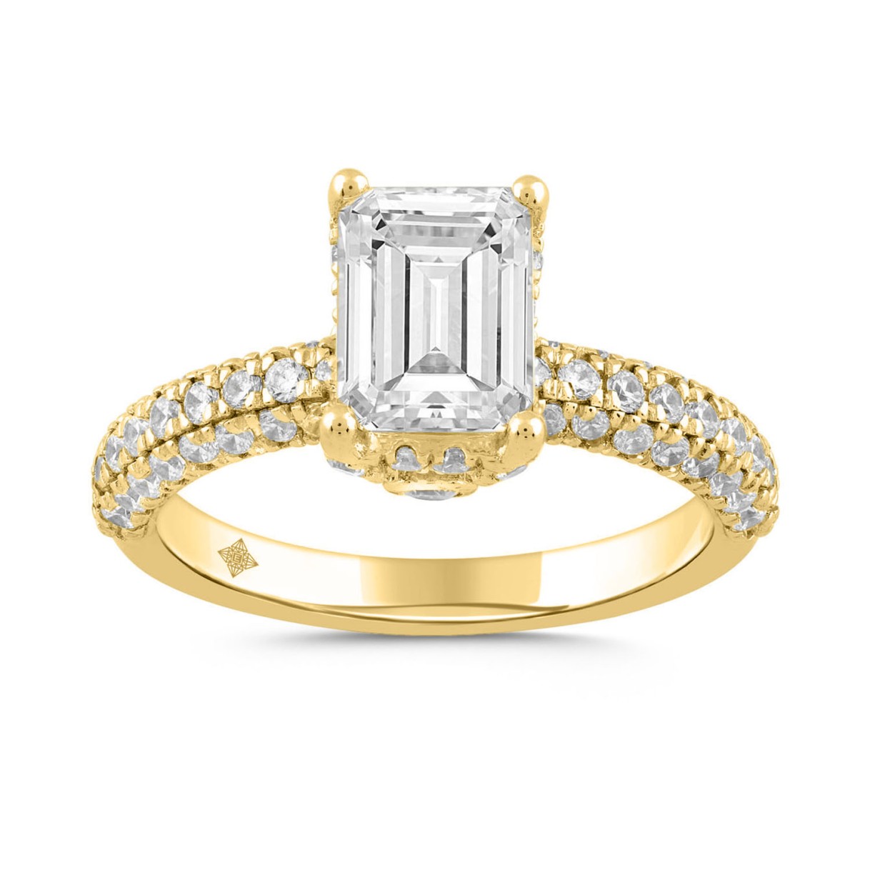 LADIES RING 2 3/4CT ROUND/EMERALD DIAMOND 14K YELLOW GOLD (CENTER STONE EMERALD DIAMOND 2CT ) 1 LADIES RING 2 3/4CT ROUND/EMERALD DIAMOND 14K YELLOW GOLD (CENTER STONE EMERALD DIAMOND 2CT ) - Image 1