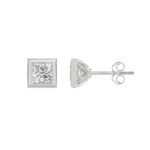 LADIES SOLITAIRE EARRINGS 2CT PRINCESS DIAMOND 14K WHITE GOLD - Image 2