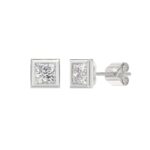 LADIES SOLITAIRE EARRINGS 2CT PRINCESS DIAMOND 14K WHITE GOLD - Image 3