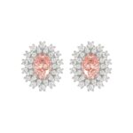 14K WHITE GOLD CRAFTED WITH 18K YELLOW GOLD BACK PLATE 1 1/2CT ROUND/PINK OVAL DIAMOND LADIES EARRINGS