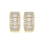 14K YELLOW GOLD 1 3/4CT ROUND/EMERALD DIAMOND HOOP EARRINGS