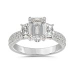 LADIES RING 3CT ROUND/EMERALD/CADILLAC DIAMOND 14K WHITE GOLD (CENTER STONE EMERALD DIAMOND 2CT )