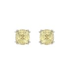 14K WHITE GOLD 2.00CT CUSHION YELLOW DIAMOND LADIES EARRINGS