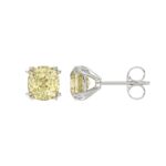 14K WHITE GOLD 2.00CT CUSHION YELLOW DIAMOND LADIES EARRINGS - Image 2