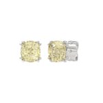 14K WHITE GOLD 2.00CT CUSHION YELLOW DIAMOND LADIES EARRINGS - Image 3
