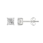LADIES SOLITAIRE EARRINGS 1 1/2CT PRINCESS DIAMOND 14K WHITE GOLD (CENTER STONE PRINCESS DIAMOND 3/4CT) - Image 2
